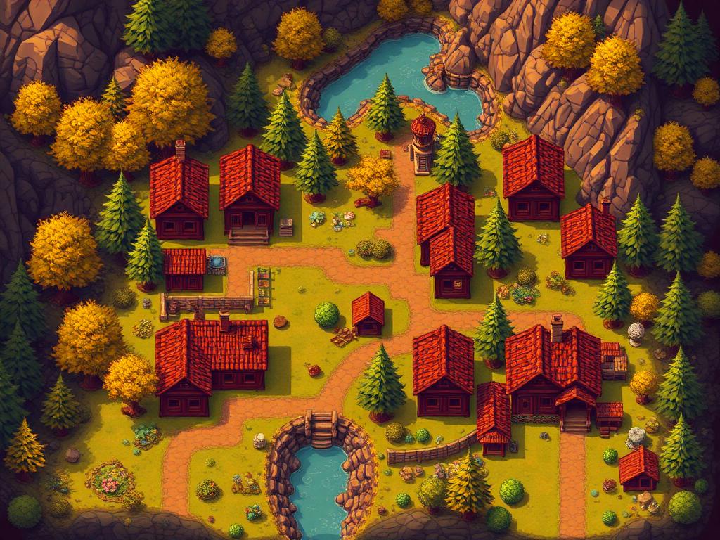 Mapa de vila em pixel art